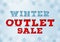 Winter outlet sale inscription design template. Winter outlet, clearance, seasonal total sale concept. Snow cap effect