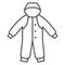 Winter overalls for newborns thin line icon, Winter clothes concept, Baby suits sign on white background, Children