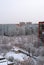 Winter panorama of the city overlooking the temple of Seraphim of Sarov under construction