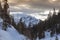 Winter panorama of Civetta dolomite peak in a cloudy day