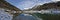 Winter Panorama Fabreges lake in Ossau Valley in French Pyrenees