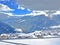 Winter panorama with a fairytale view of the snow-covered alpine village of Lain in the municipality of Vaz-Obervaz