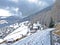 Winter panorama with a fairytale view of the snow-covered alpine village of Lain in the municipality of Vaz-Obervaz