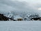 Winter panorama of the frozen Misurina lake Italian dolomites