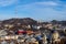 Winter panorama - landscape of old town with red roof