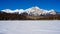 Winter panorama of the Pyramid Mountain and the frozen Patricia Lake in the Jasper National Park Alberta, Canada