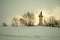 Winter panorama with a view of the old abandoned weather station on the Volga River near the Zhiguli hydroelectric station.