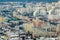 winter panoramic aerial view of a huge residential complex with high-rise buildings with snow