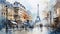 Winter Paris in watercolor style by Generative AI