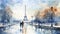 Winter Paris in watercolor style by Generative AI