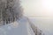 Winter park, snow-covered path, lanterns and a fence