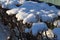 Winter park view, bushes in snow and hoarfrost