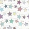 Winter pastel stars holiday garlands in pink, teal, purple. Seamless vector pattern on dotted textured background. Great