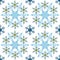 Winter pattern of blue snowflakes on white background. Decorative endless vector illustration