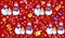 Winter pattern with snowmen, snowflakes and gifts. Family Snowman on dark red background.