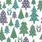 Winter pattern - varied Xmas trees, owls and snowflakes. Simple seamless Happy New Year background.