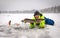 Winter pike fishing on ice