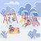 Winter playground flat color vector illustration