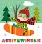 Winter poster with boy on snowboard