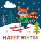Winter poster with skiing raccoon
