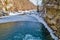 Winter Prut River with Probiy waterfall in Yaremche, Carpatians, Ukraine