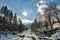 Winter Prut River with Probiy waterfall in Yaremche, Carpatians, Ukraine