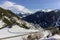 Winter pyrenes landscape near Roc Del Quer trekking trail, Village of Canillo.