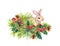 Winter rabbit, flowers, pine tree, mistletoe. Christmas watercolor for greeting card with cute animal