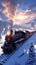 Winter rail journey Steam locomotive in a picturesque snowy landscape