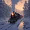 Winter rail journey Steam locomotive in a picturesque snowy landscape