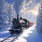 Winter rail journey Steam locomotive in a picturesque snowy landscape