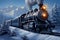 Winter railway 3D digital painting captures steam locomotive in snowy woods