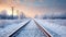 Winter railway, winter landscape with empty railway