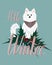 Winter raster illustration, white dog Samoyed Laika breed