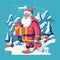 winter red cartoon illustration santa present christmas gift holiday claus. Generative AI.