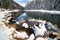 Winter is reflected in an icy stream in the Sierra Nevada mountains.