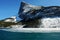 Winter rockies and icy lake