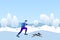 Winter running concept. Young athletic man with dog doing jogging. Vector illustration in flat style