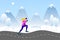 Winter running concept. Young athletic woman doing jogging. Vector illustration in flat style