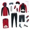 Winter running gear. Set of winter clothes and accessories for running. Vector illustration.