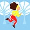 Winter running. A vector image of a woman running in a winter forest. Fitness and health care