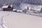 winter rural stunning landscape, picturesque morning view, beautiful sunrise in mountains, Carpathians, Huzul village Krasnik, Ukr