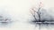 Winter\\\'s Silent Mystery: Minimalist Watercolor of a Frosty Scene