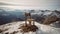 Winter\\\'s Solitude: A Lonely Wooden Chair on an Alpine Mountain Peak