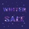 Winter Sale banner on background of starry winter sky, blizzard and snowflakes. Poster for markets, online stores for New Year and