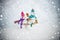 Winter Sale banner. Snowman - parent and snowman kid - winter concept. Cute snowmen family standing in winter Christmas