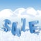 Winter sale blue tags in white snow