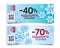 Winter sale Coupon Template with discounts, snowflakes illustration on dlue frosty backdrop with torn-off part and qr