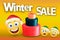 Winter sale. A nice illustration with joyful yellow smiles.
