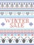 Winter Sale Scandinavian style illustration, inspired by Norwegian Christmas, festive winter pattern stitched in  grey, blue